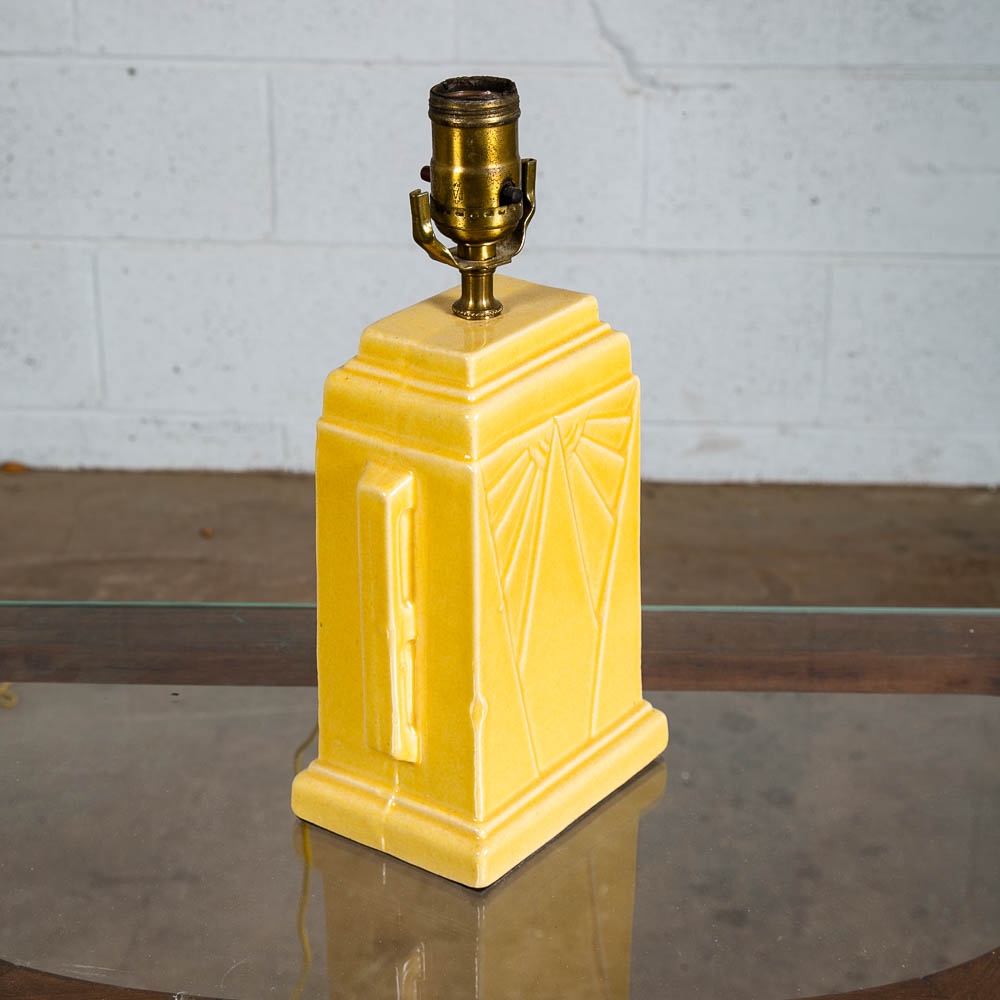 Mid Century Modern Table Lamp Yellow Antique Vintage Deco Ceramic Porcelain - Image 3