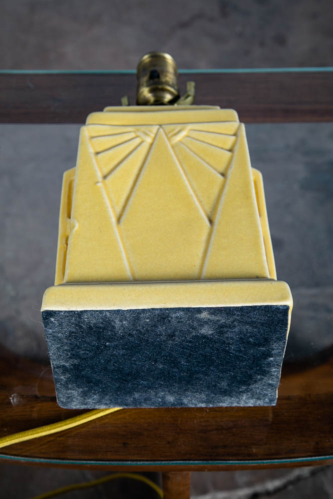 Mid Century Modern Table Lamp Yellow Antique Vintage Deco Ceramic Porcelain - Image 9