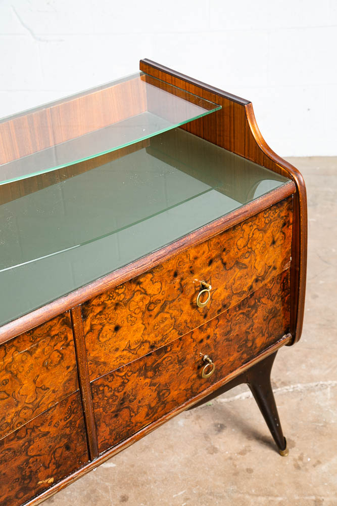 Mid Century Danish Modern Credenza Vanity Teak Italian 6 Drawers Mirror Glass - Image 11