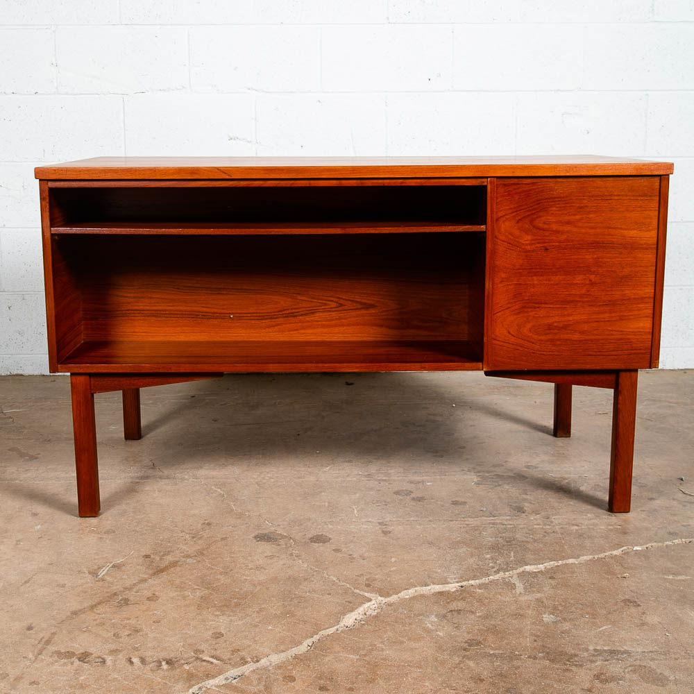 Mid Century Danish Modern Desk Executive Teak Floating 5 Drawer Bookshelf Lock - Image 9