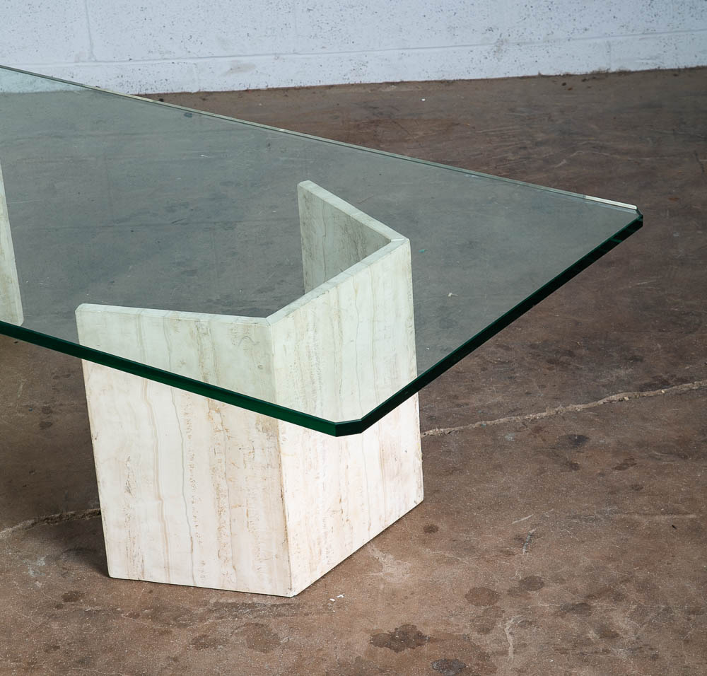 Mid Century Modern Coffee Table Travertine Stone Italian Glass Vintage Large 60" - Image 11