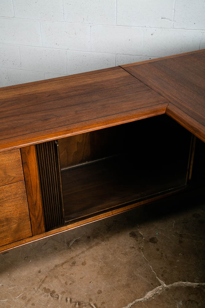 Mid Century Modern Desk Executive L shaped Solid Walnut Tambour Door Large File - Image 7