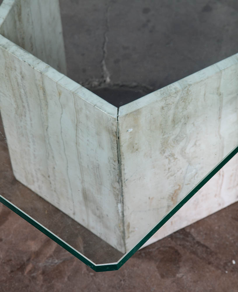Mid Century Modern Coffee Table Travertine Stone Italian Glass Vintage Large 60" - Image 10