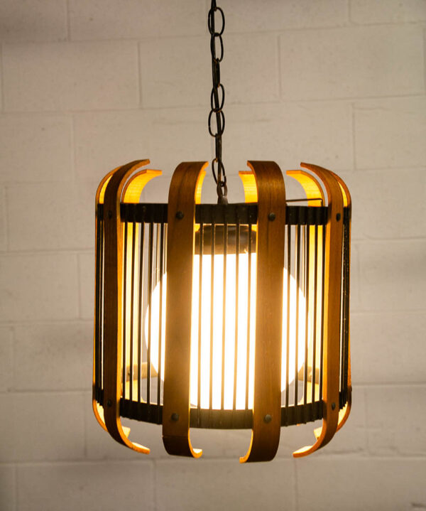 Mid Century Modern Hanging Lamp Metal Wood Switch Vintage White Globe Glass Mcm - Image 3