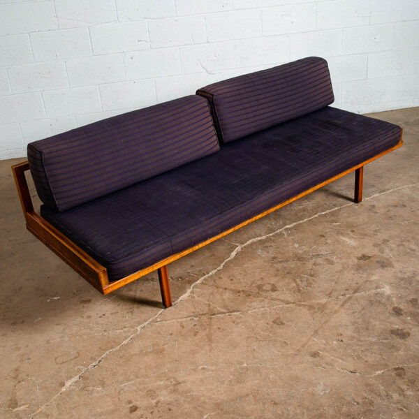 Mid Century Danish Modern Sofa Couch Bed Daybed Blue Oak Floating Vintage 1960s - Image 8