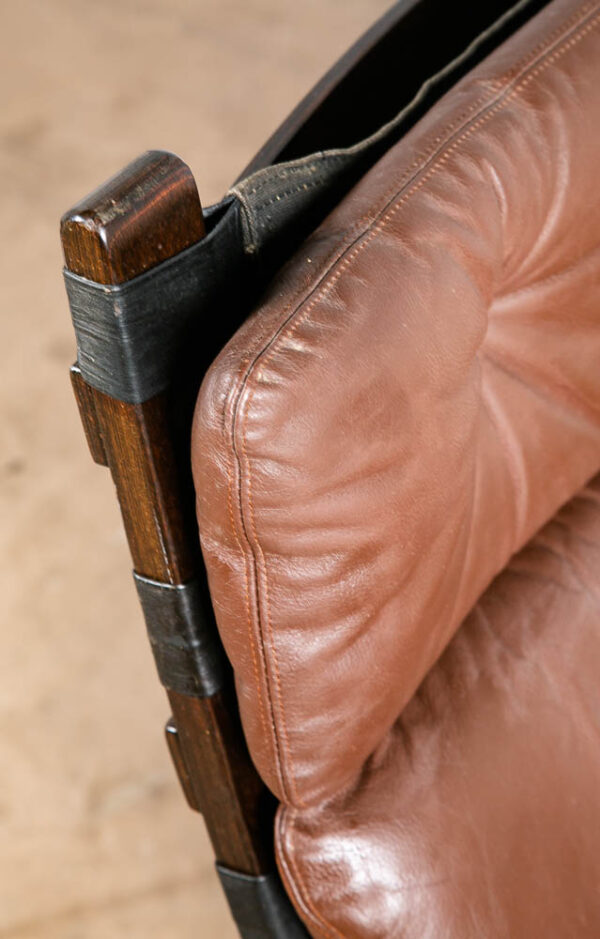 Mid Century Danish Modern Lounge Chair Brown Leather Farstrup Sling Chocolate VG - Image 6