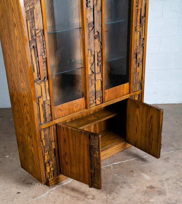 Mid Century Modern Hutch China Cabinet Lane Mosaic Pueblo Brutalist Glass Wood - Image 7