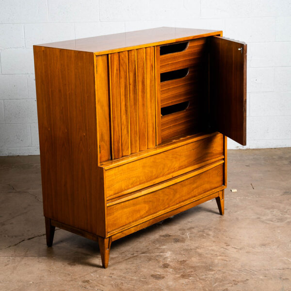 Mid Century Modern Dresser Highboy 5 Drawer Thomasville Sculpted Walnut Broyhill - Image 8