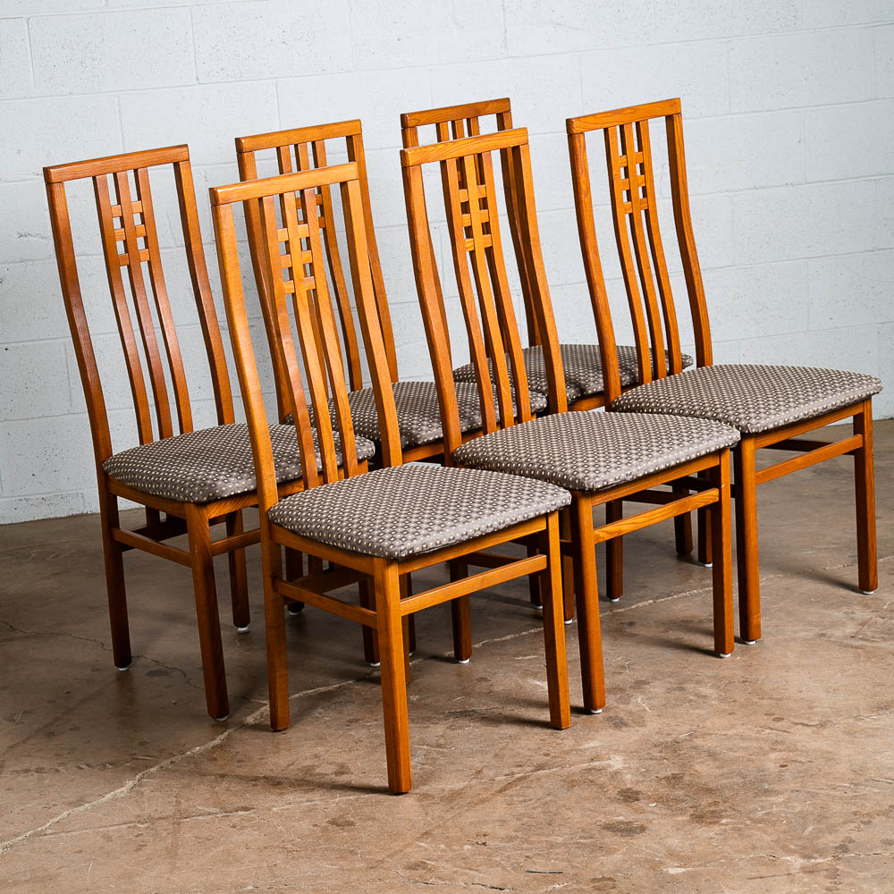 Mid Century Modern Dining Chairs 6 High Back Set Mcm IMS SRL Italy Grey Oak 70s