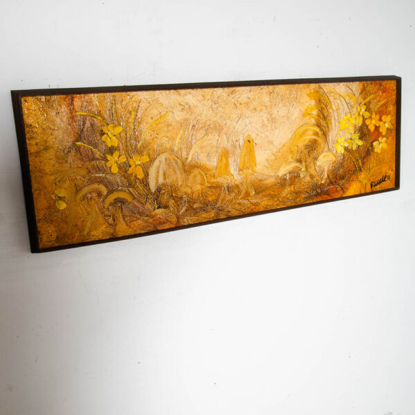 Mid Century Modern Painting Original Oil Art Mushrooms Flower Groovy 1974 Signed - Image 3