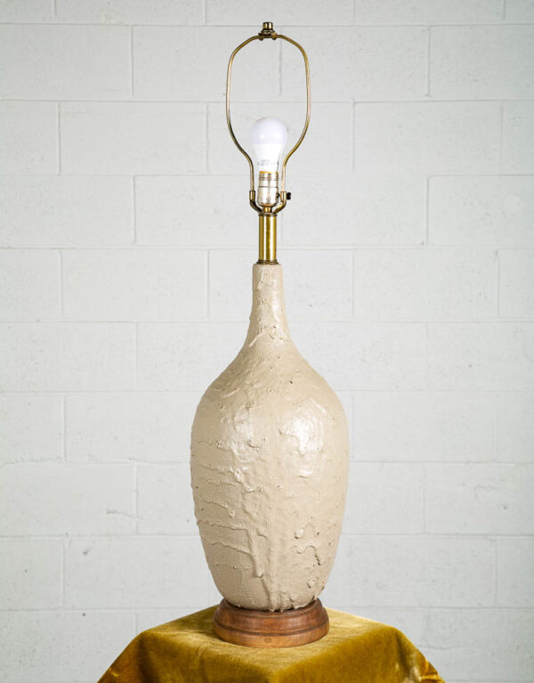 Mid Century Modern Table Lamp Grey Light Vintage Drip Ceramic Mcm Walnut Base NM - Image 2