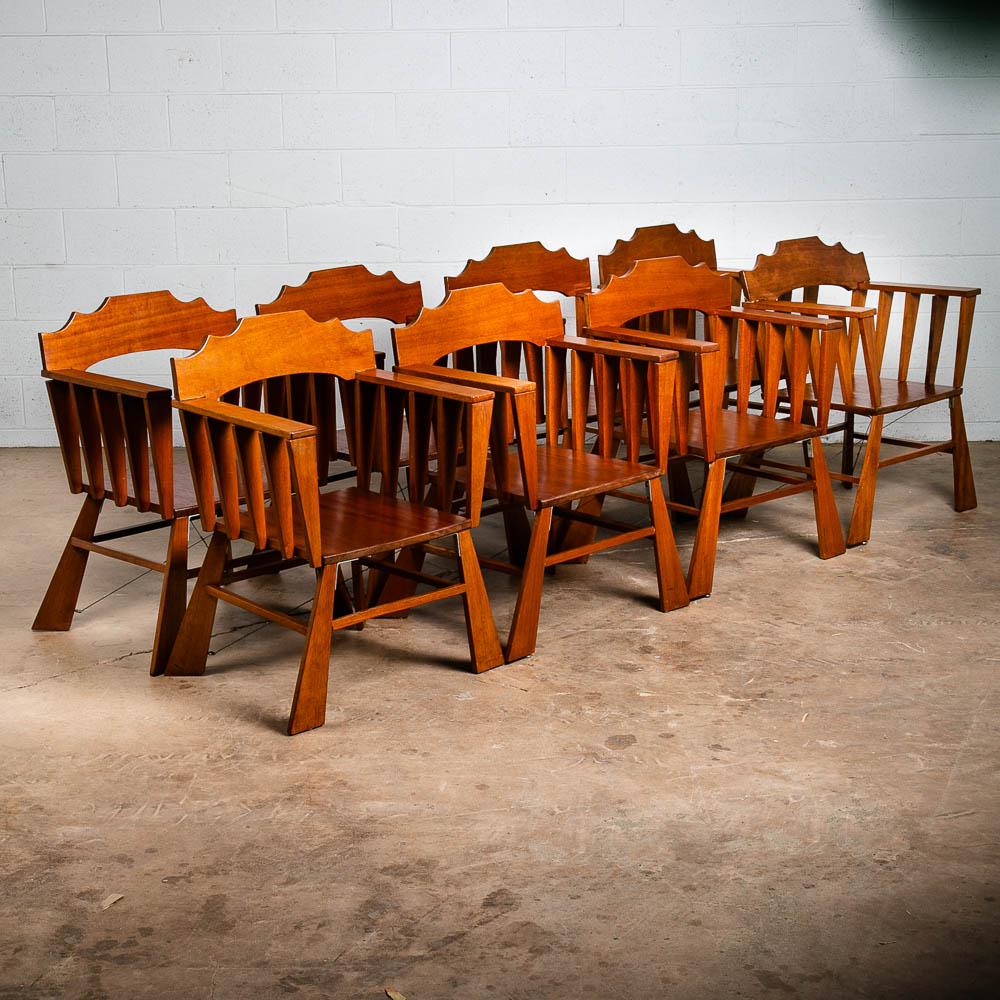Mid Century Modern Dining Chairs Set of 8 Solid Mahogany Armchair Bauhaus Studio