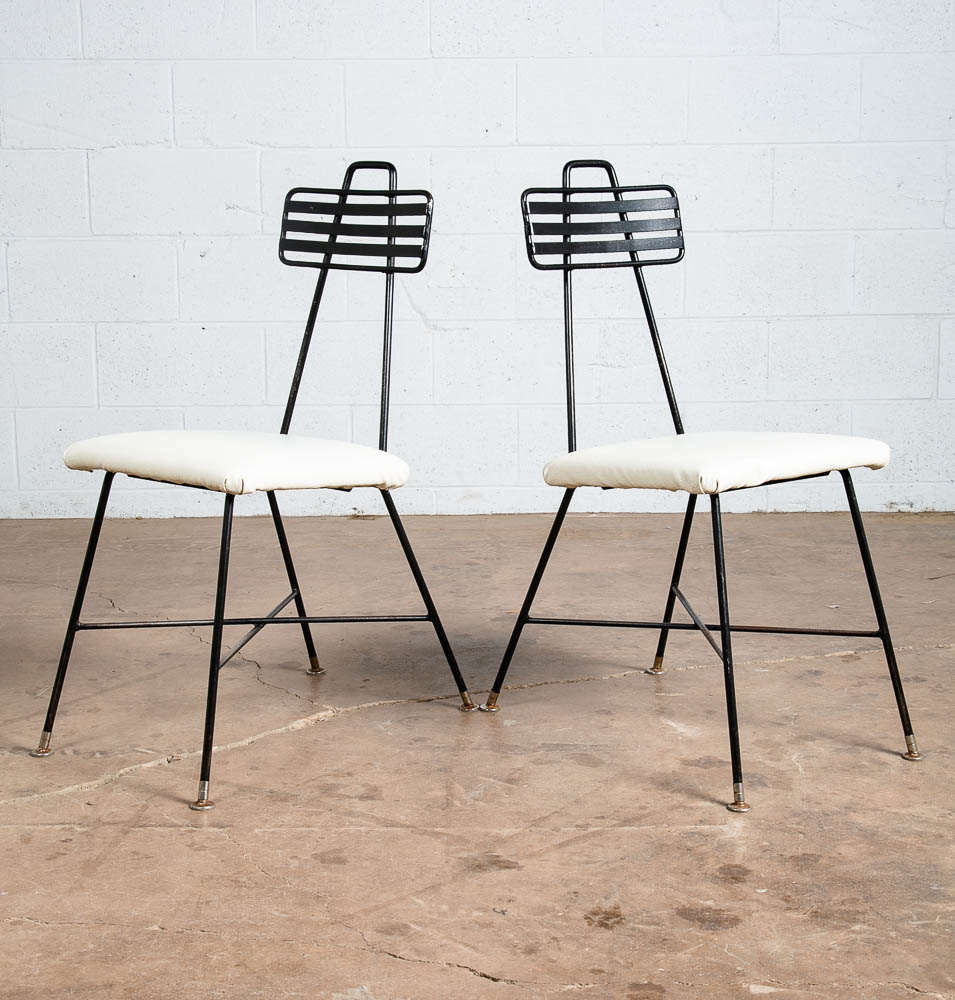 Mid Century Modern Dining Chairs Set 2 Wrought Iron Paul Mccobb Black White Mcm