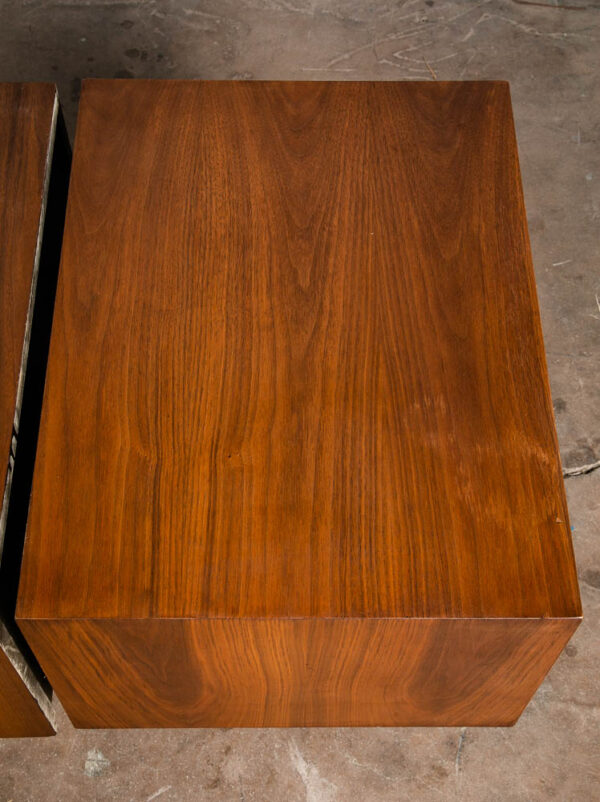 Mid Century Modern Nightstands End Side Tables Brown Saltman Walnut 2 Drawer - Image 11