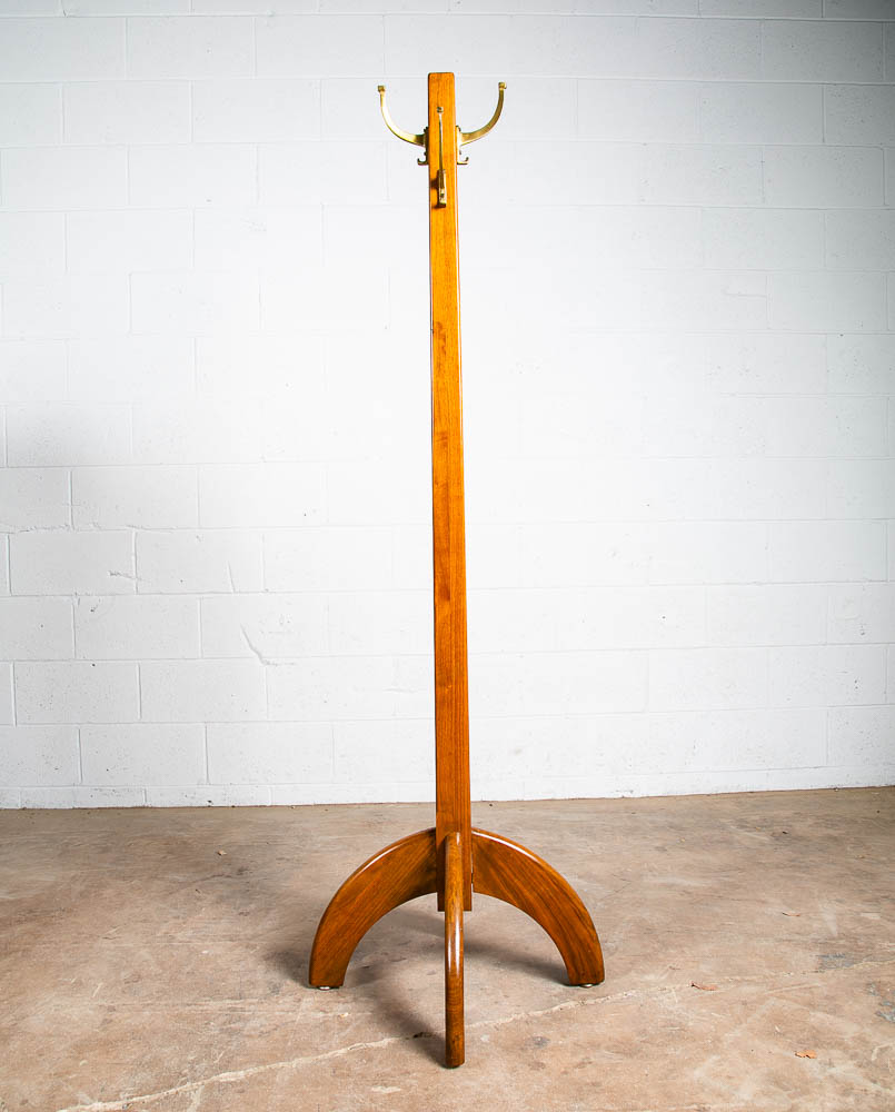 Mid Century Modern Coat Rack Solid Walnut Brass Wall Tree Shelf Entry Sculptural - Image 8