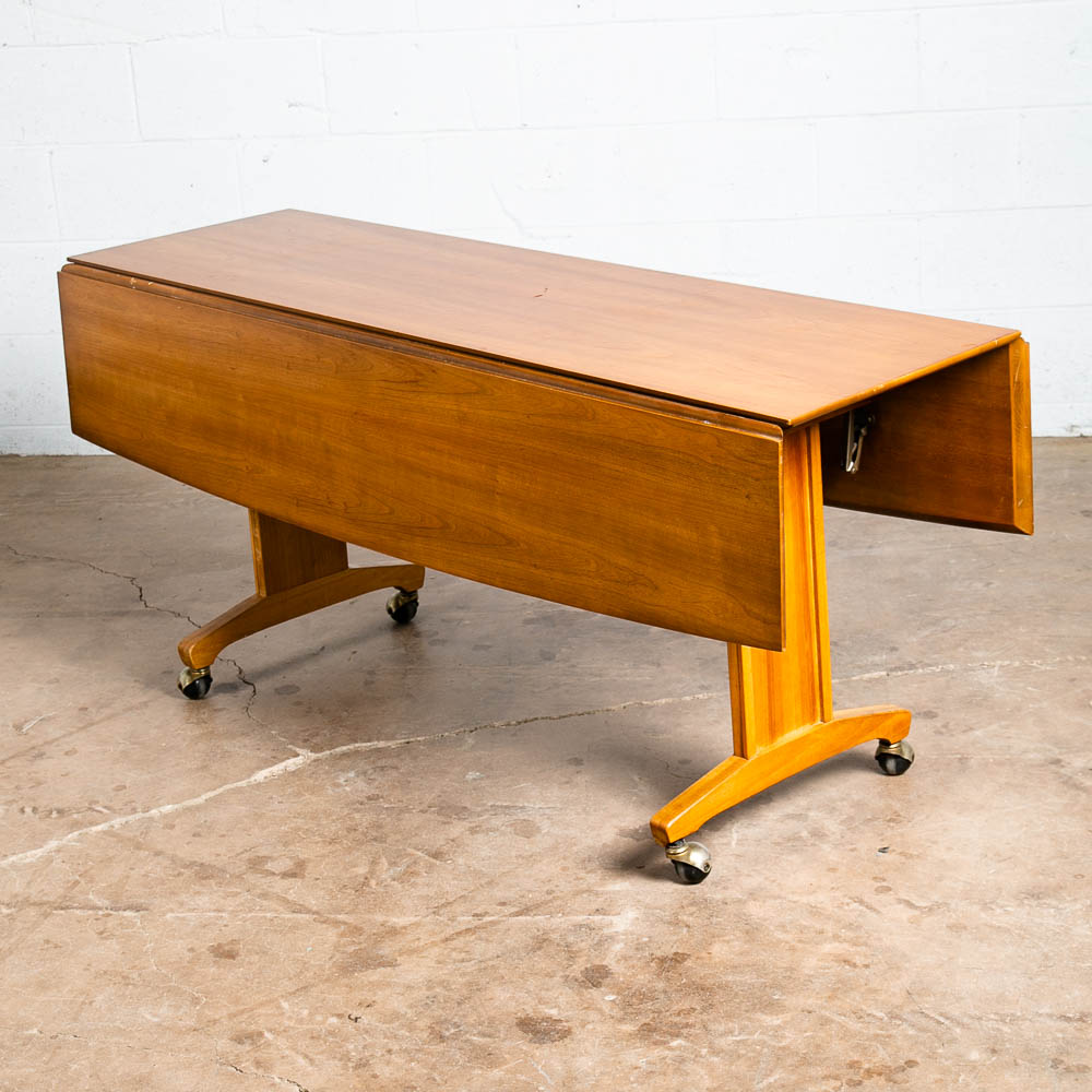Mid Century Modern Dining Table Drop Leaf Trundle Rolling Drexel Console 62" Mcm - Image 2