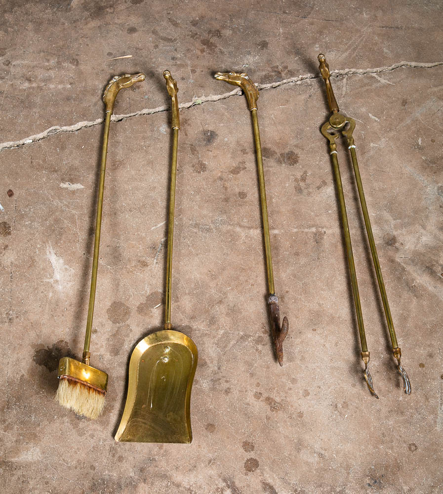 Mid Century Modern Fireplace Tools Solid Brass Horse Head Equestrian Gold Metal - Image 7