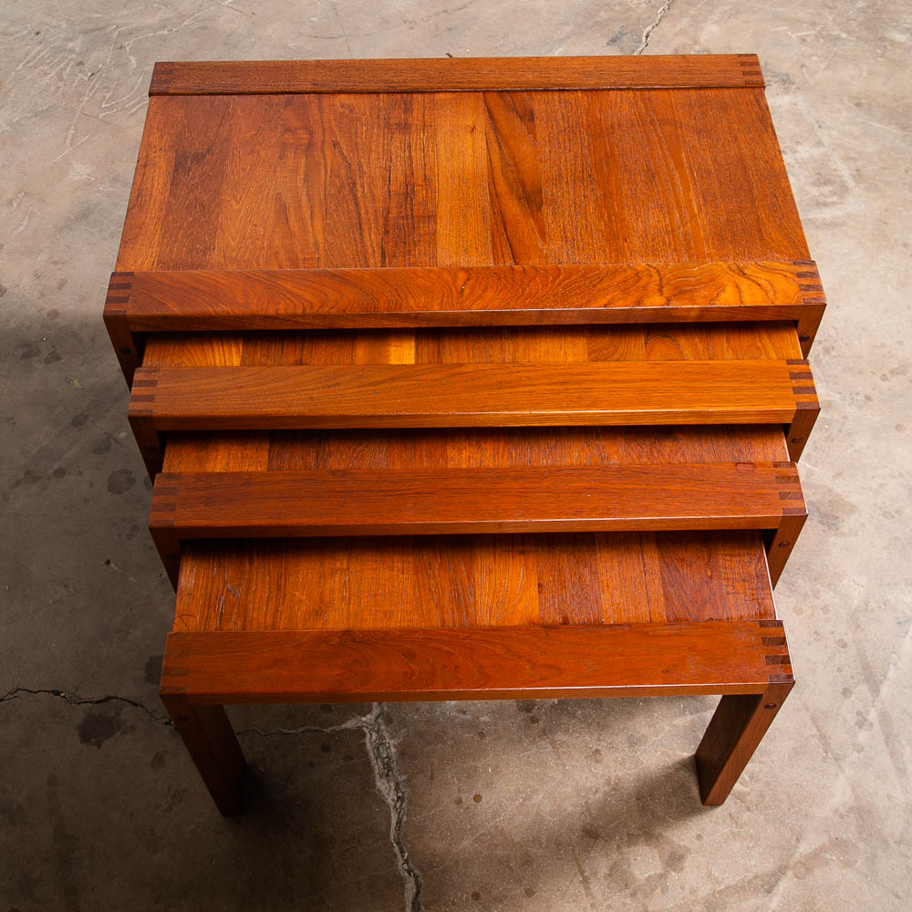 Mid Century Danish Modern Nesting Tables Solid Teak Set 4 Denmark Fingerjoint NM - Image 4