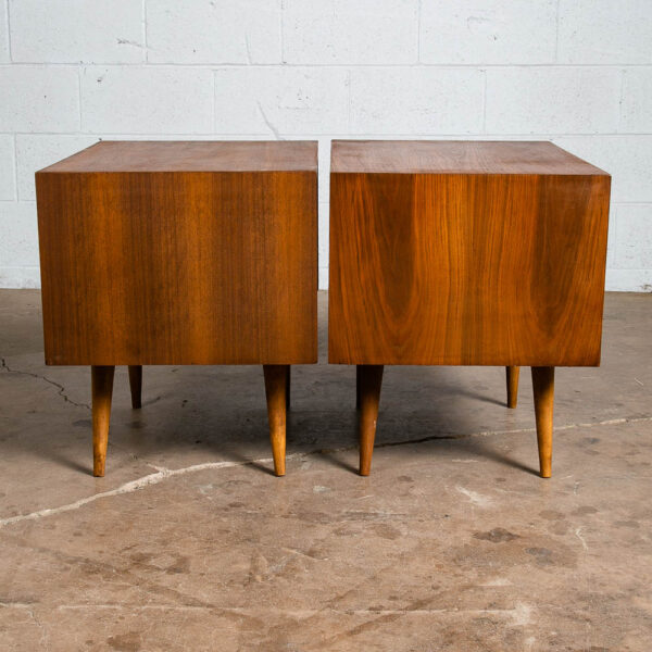 Mid Century Modern Nightstands End Side Tables Brown Saltman Walnut 2 Drawer - Image 4