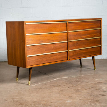Mid Century Modern Dresser Credenza Walnut John Keal Brown Saltman Gold 8 Drawer