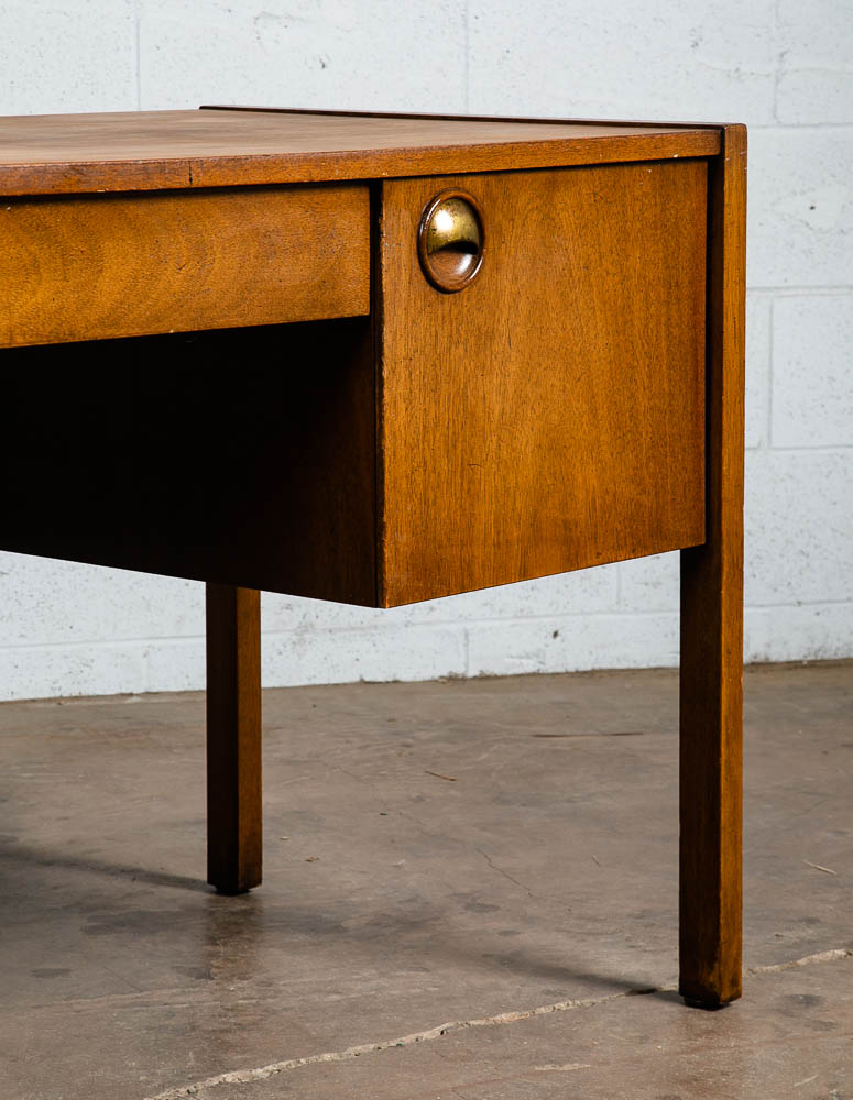 Mid Century Modern Desk Executive 5 Drawer Walnut Wood Cane Front Mcm Vintage - Image 11