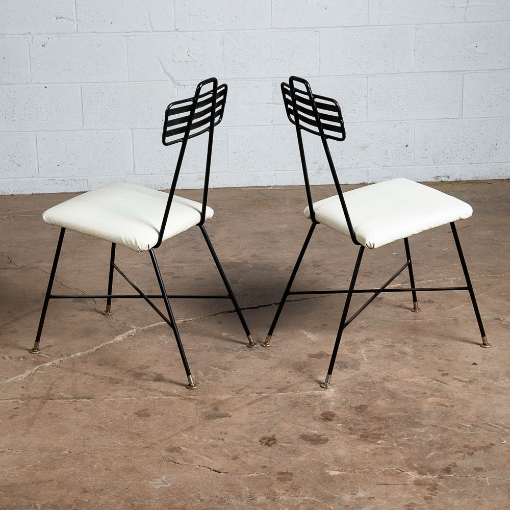 Mid Century Modern Dining Chairs Set 2 Wrought Iron Paul Mccobb Black White Mcm - Image 4