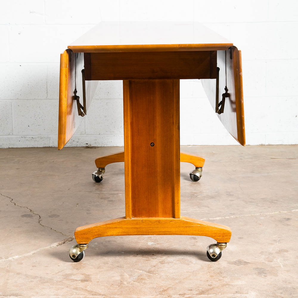 Mid Century Modern Dining Table Drop Leaf Trundle Rolling Drexel Console 62" Mcm - Image 6
