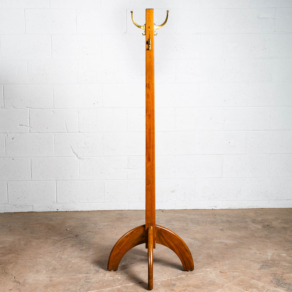 Mid Century Modern Coat Rack Solid Walnut Brass Wall Tree Shelf Entry Sculptural