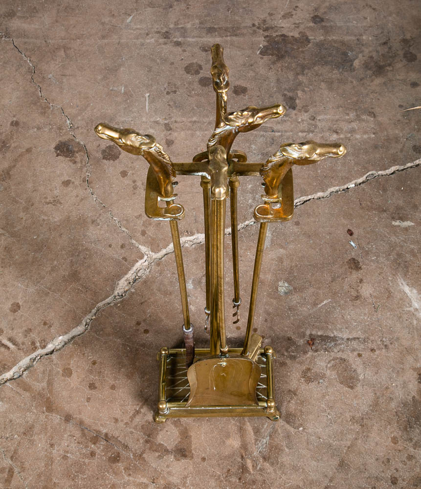 Mid Century Modern Fireplace Tools Solid Brass Horse Head Equestrian Gold Metal - Image 5