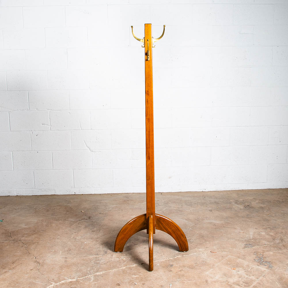 Mid Century Modern Coat Rack Solid Walnut Brass Wall Tree Shelf Entry Sculptural - Image 6