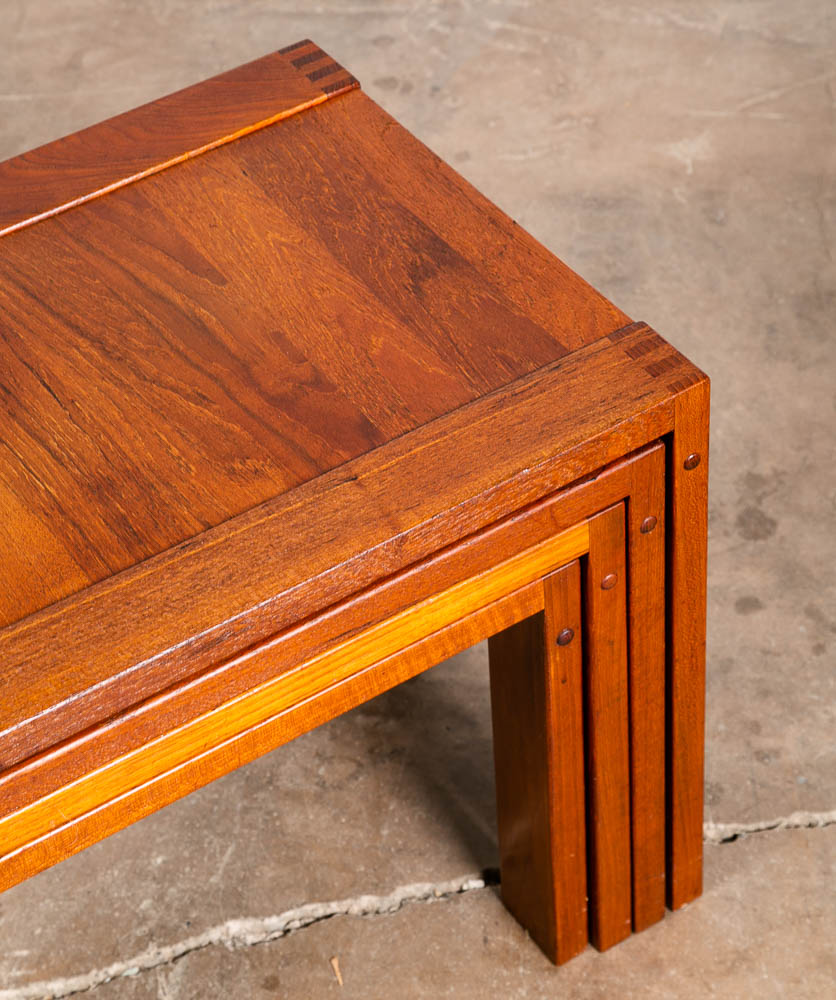 Mid Century Danish Modern Nesting Tables Solid Teak Set 4 Denmark Fingerjoint NM - Image 11