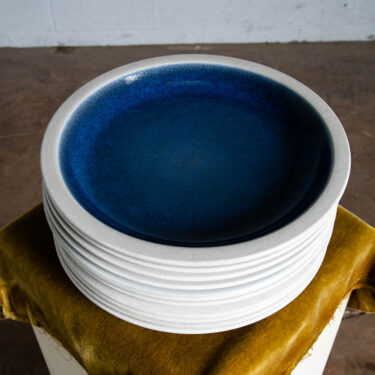 Mid Century Modern 15 Plate Set Ceramics Edith Heath Dinner Blue Rim Moonstone
