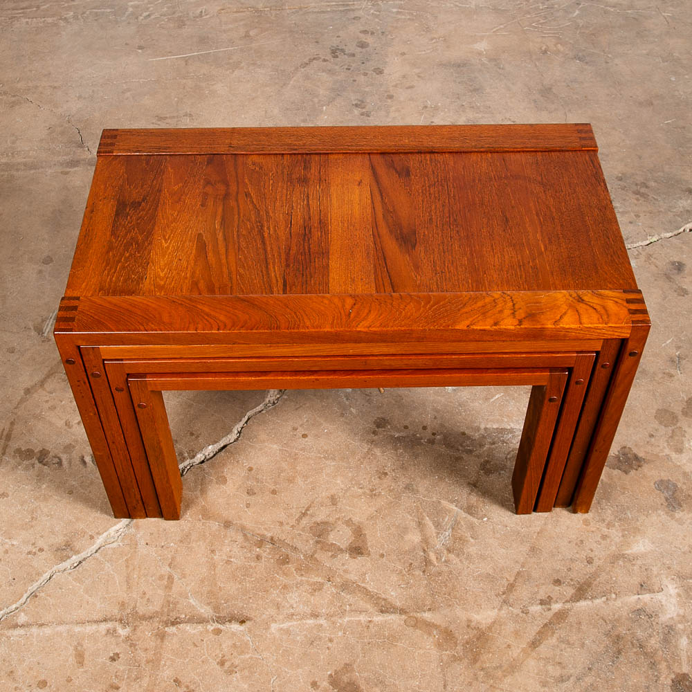 Mid Century Danish Modern Nesting Tables Solid Teak Set 4 Denmark Fingerjoint NM - Image 6