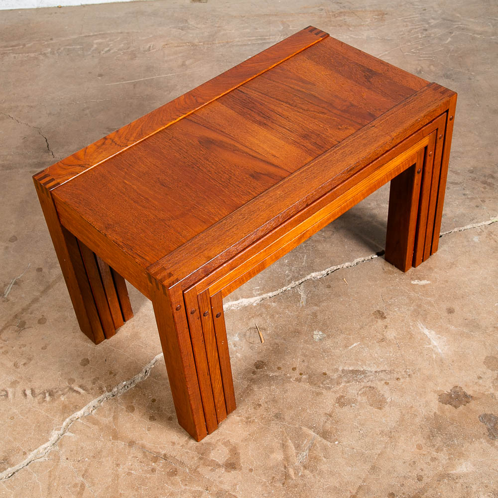 Mid Century Danish Modern Nesting Tables Solid Teak Set 4 Denmark Fingerjoint NM - Image 2