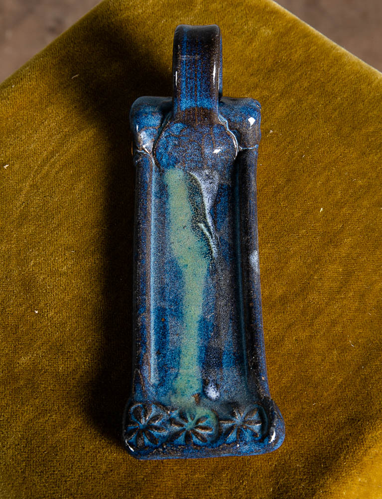 Mid Century Modern Ceramic Spoon Rest Vintage Blue Green Groovy Floral Studio - Image 5