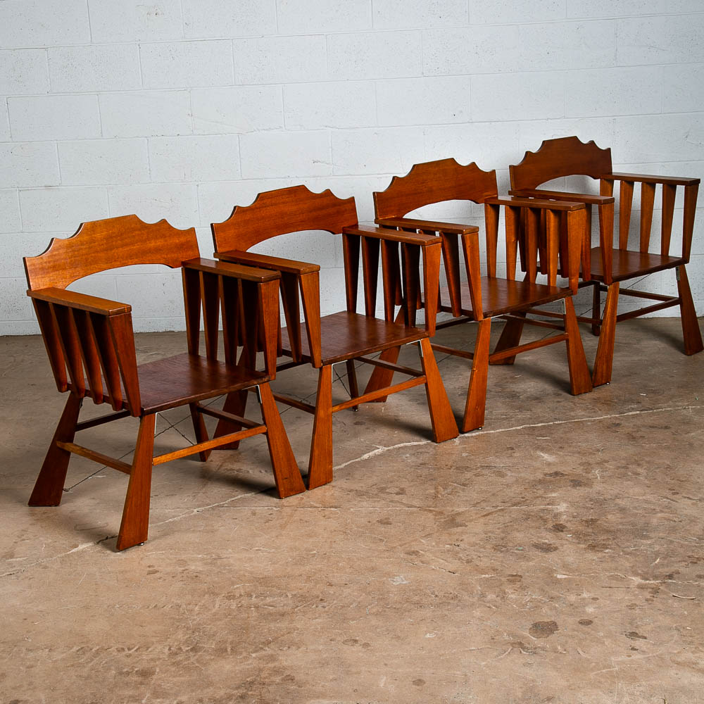 Mid Century Modern Dining Chairs Set of 8 Solid Mahogany Armchair Bauhaus Studio - Image 3