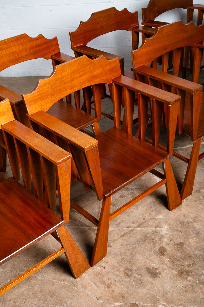 Mid Century Modern Dining Chairs Set of 8 Solid Mahogany Armchair Bauhaus Studio - Image 9