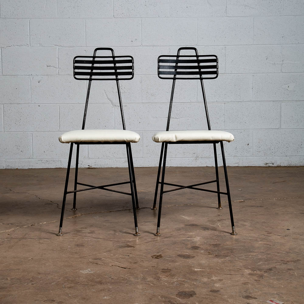 Mid Century Modern Dining Chairs Set 2 Wrought Iron Paul Mccobb Black White Mcm - Image 2