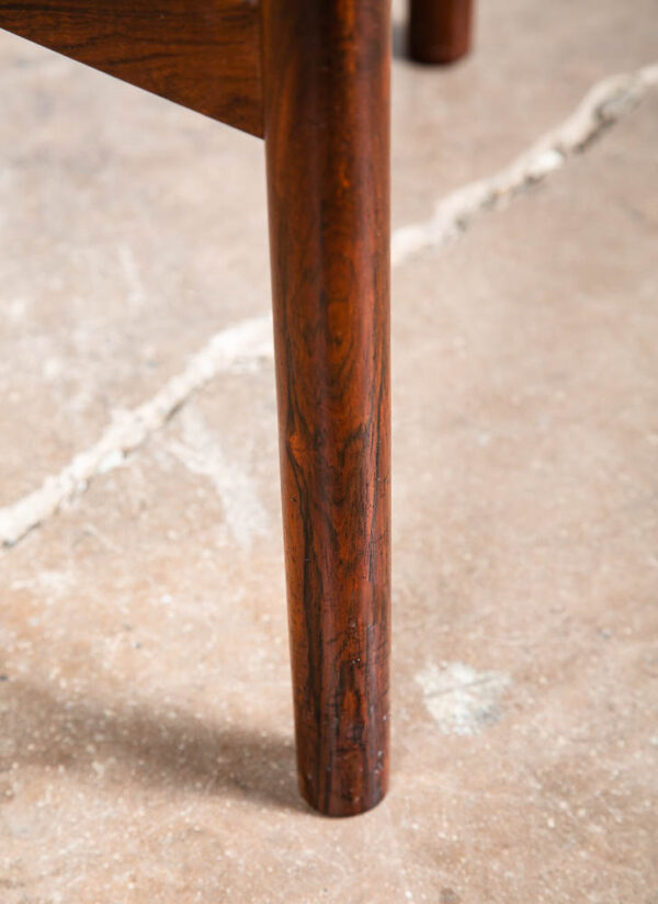 Mid Century Danish Modern Ottoman Stool Black Leather Tripod Rosewood Spottrup - Image 7