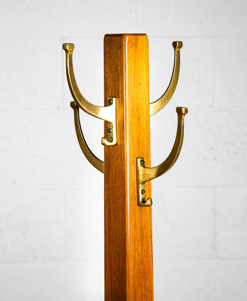 Mid Century Modern Coat Rack Solid Walnut Brass Wall Tree Shelf Entry Sculptural - Image 4