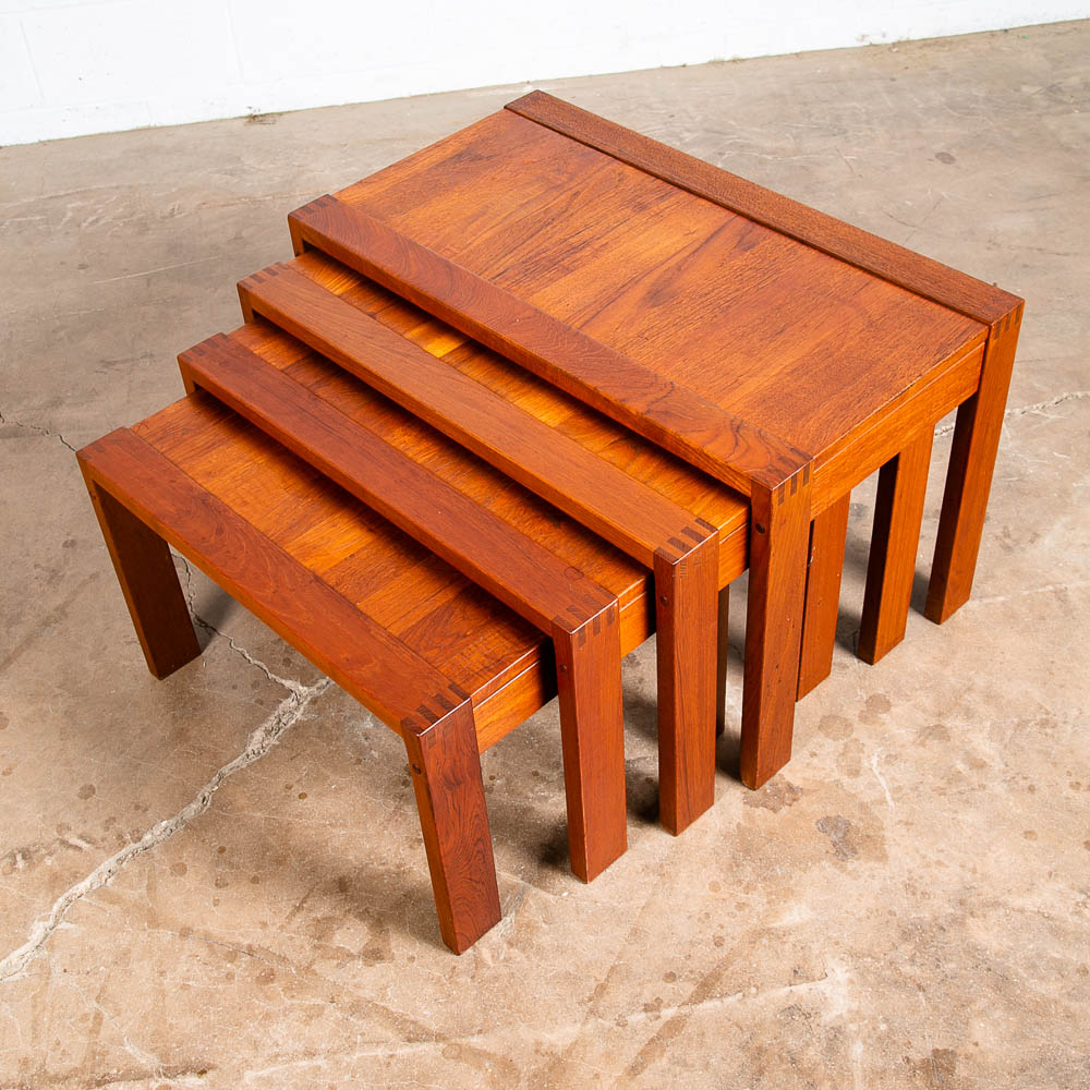 Mid Century Danish Modern Nesting Tables Solid Teak Set 4 Denmark Fingerjoint NM