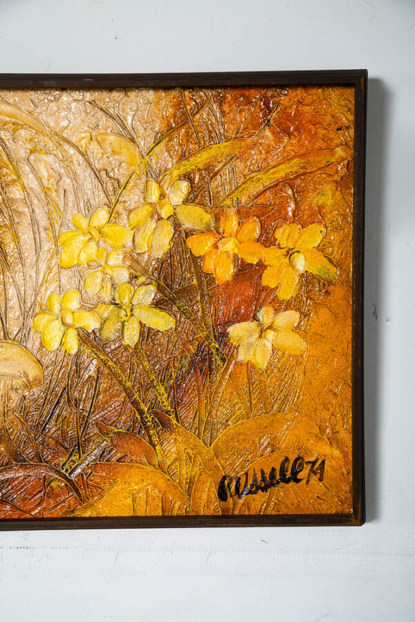 Mid Century Modern Painting Original Oil Art Mushrooms Flower Groovy 1974 Signed - Image 8