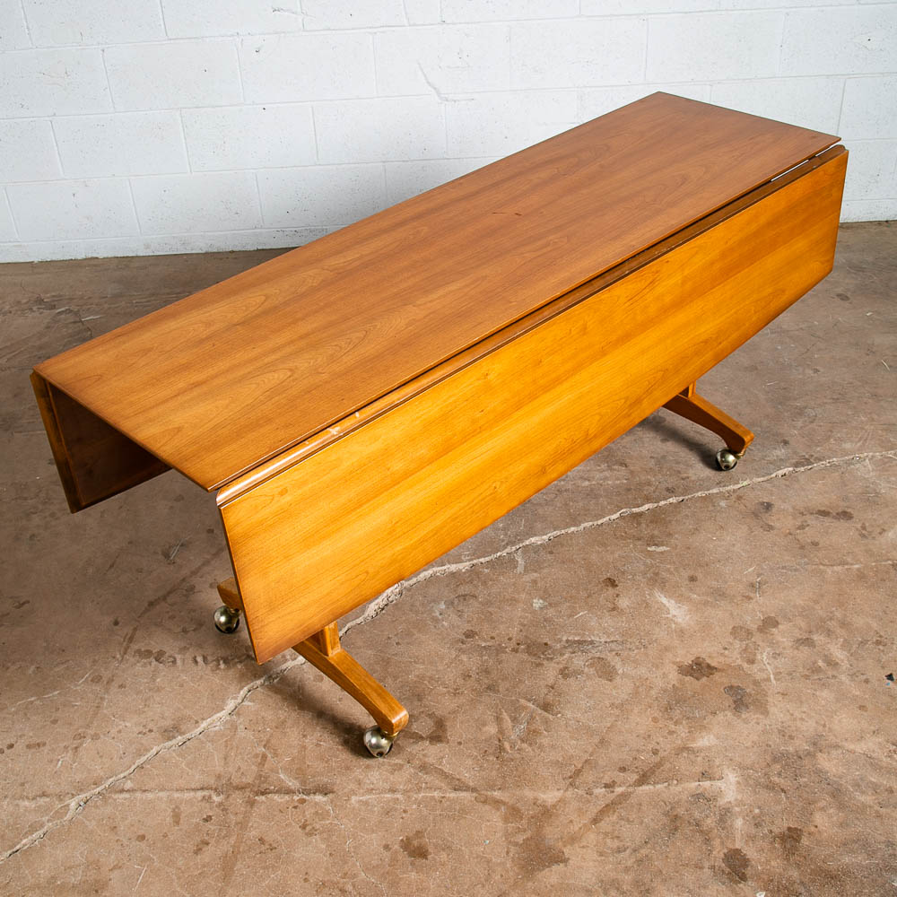 Mid Century Modern Dining Table Drop Leaf Trundle Rolling Drexel Console 62" Mcm - Image 4