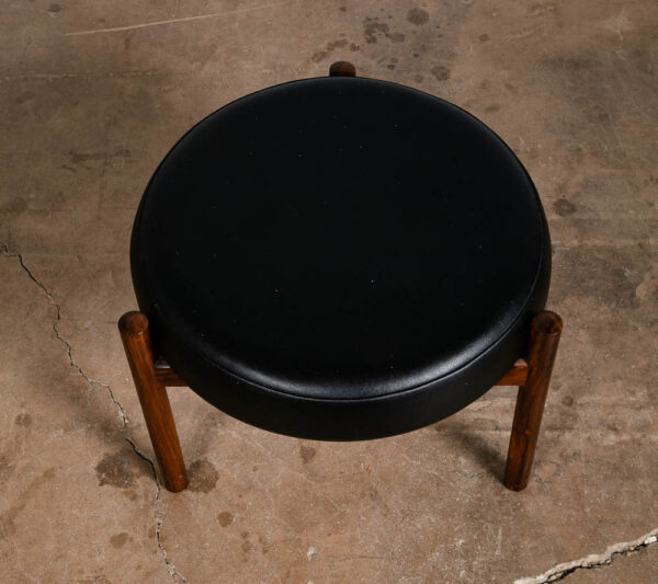 Mid Century Danish Modern Ottoman Stool Black Leather Tripod Rosewood Spottrup - Image 5