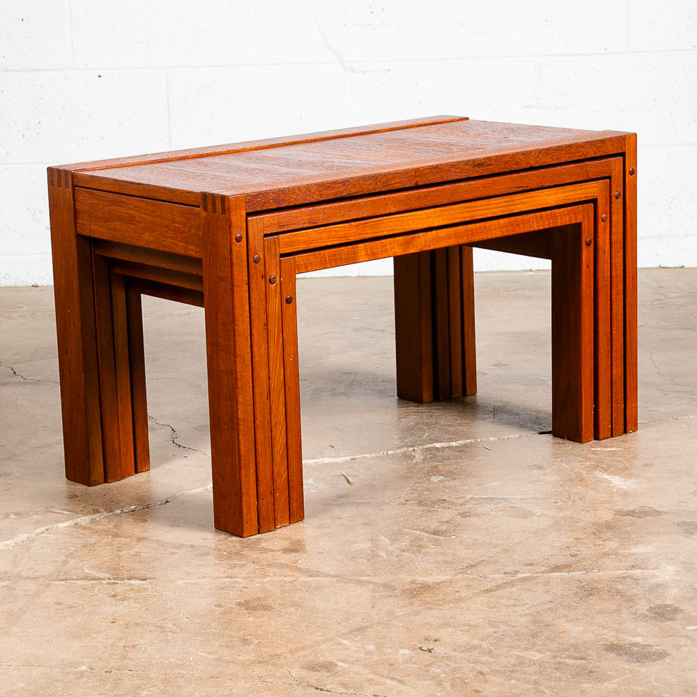 Mid Century Danish Modern Nesting Tables Solid Teak Set 4 Denmark Fingerjoint NM - Image 3