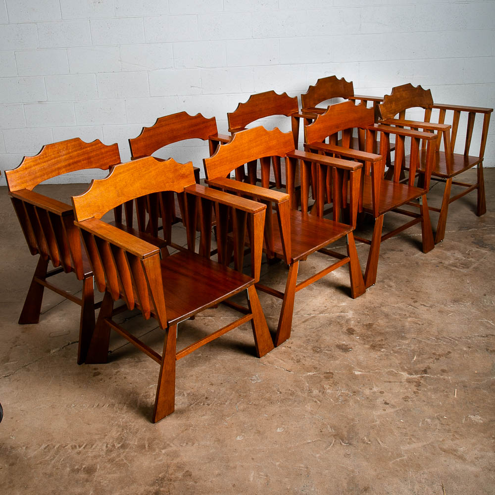 Mid Century Modern Dining Chairs Set of 8 Solid Mahogany Armchair Bauhaus Studio - Image 2