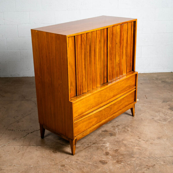 Mid Century Modern Dresser Highboy 5 Drawer Thomasville Sculpted Walnut Broyhill - Image 2