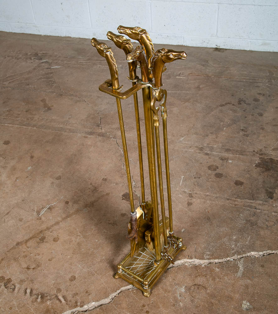 Mid Century Modern Fireplace Tools Solid Brass Horse Head Equestrian Gold Metal - Image 10