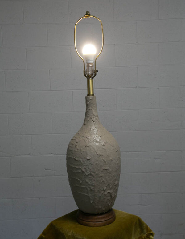 Mid Century Modern Table Lamp Grey Light Vintage Drip Ceramic Mcm Walnut Base NM - Image 3
