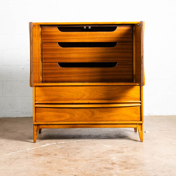 Mid Century Modern Dresser Highboy 5 Drawer Thomasville Sculpted Walnut Broyhill - Image 3